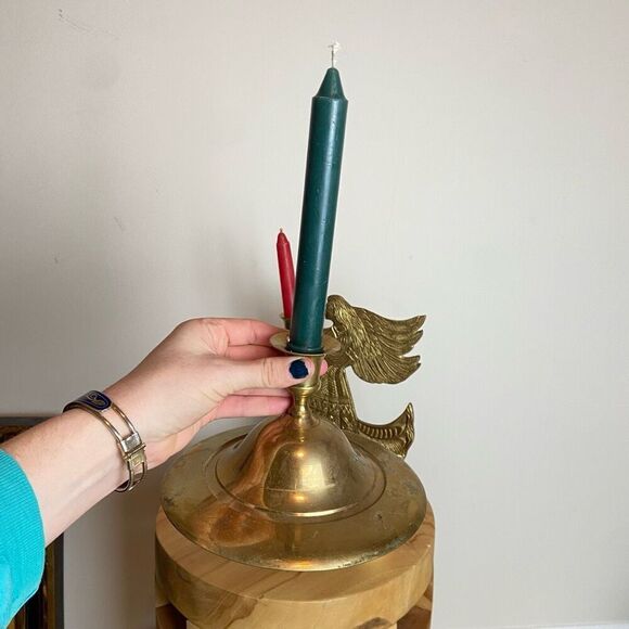 Three Vintage Solid Brass Decor Holiday Christmas Angel Taper Candle Holders - Picture 5 of 9